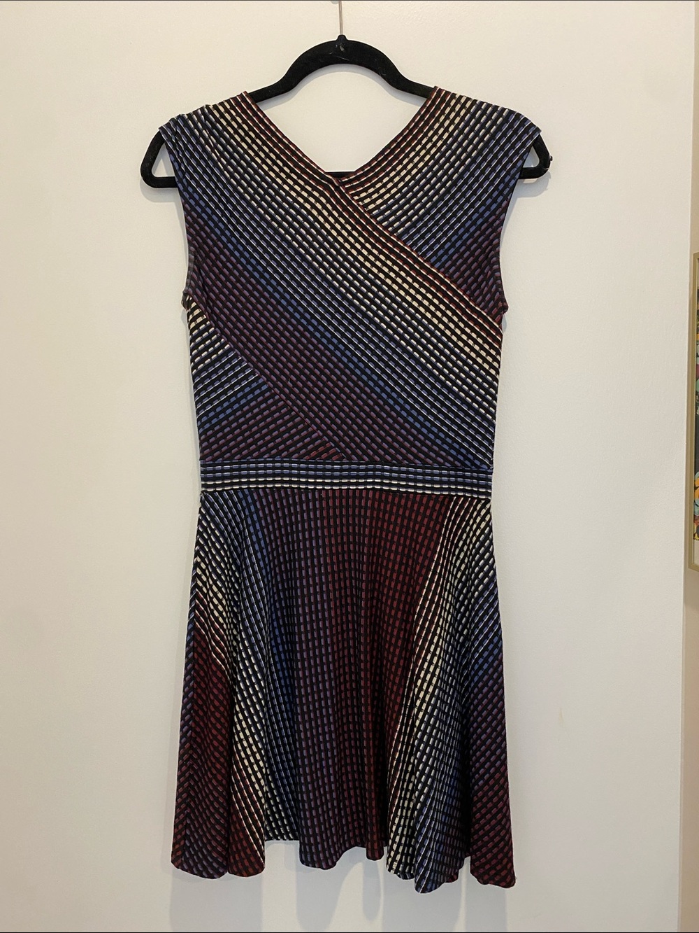 BCBGMaxAzria Multicolor Striped Fit & Flare Dress - Blue, Burgundy, Cream